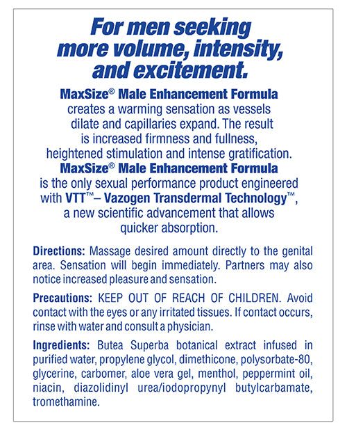 Max Size Male Enhancement Cream - Individual Foil Packet