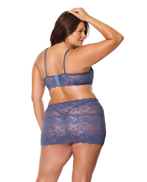 Twilight Fever Lace Bra & Skirt - Navy 1X/2X