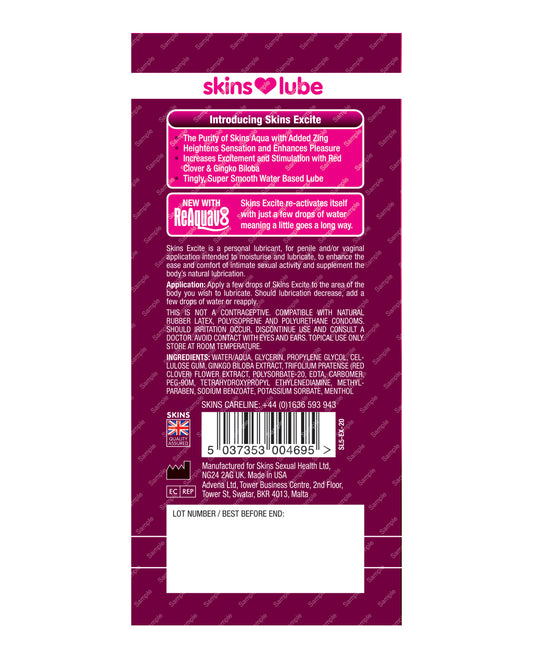 Skins Excite Water Based Lubricant - 5 ml Foil
