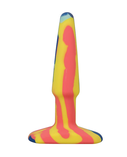 A Play 4" Groovy Silicone Anal Plug - Multicolor/Yellow