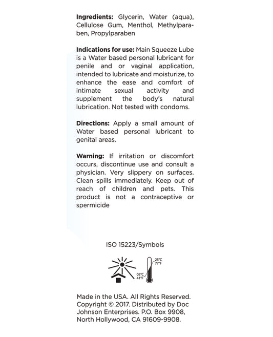 Main Squeeze Cooling/Tingling Water-Based Lubricant - 3.4 oz
