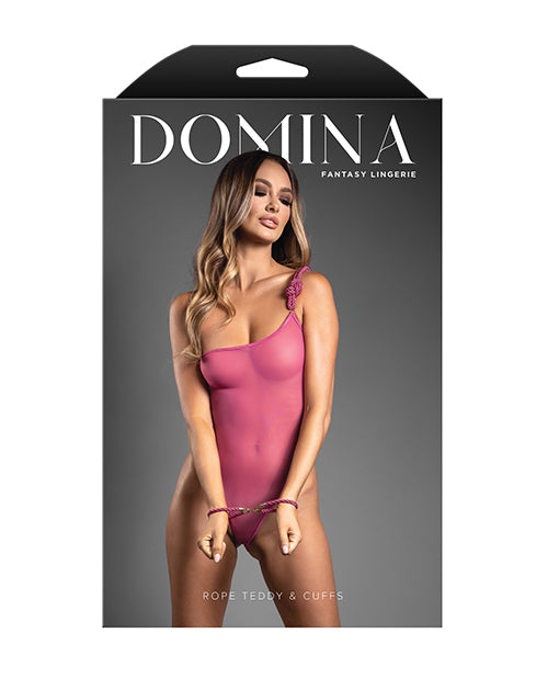 Domina by Fantasy Domina One-Shoulder Sheer Mesh Teddy w/Rope Cuffs - Pink L/XL - Image 4