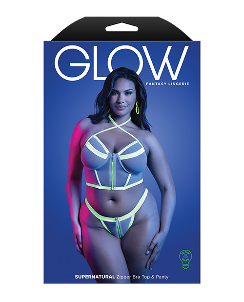 Supernatural Glow-in-the-Dark Zipper Bralette & Thong - White QN