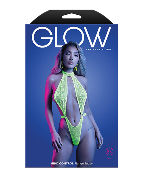Mind Control UV Reactive Lace Halter Teddy - Neon Green M/L