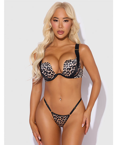 Devon Push Up Bra w/Harness & G-String 3 pc Set - Leopard XL