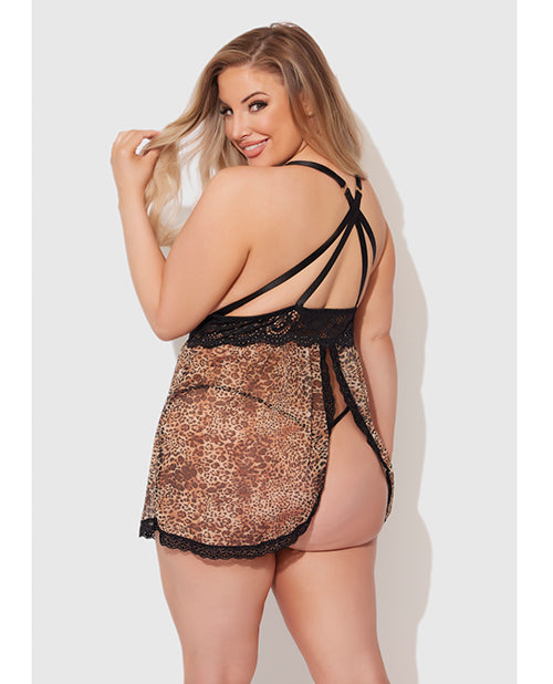 Felicia Mesh and Lace Babydoll w/G-String 2 pc Set - Leopard 1X/2X