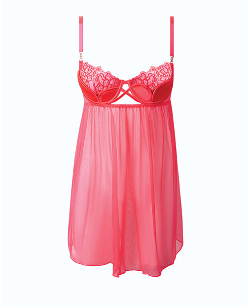 Eden Mesh Chemise Mini Dress w/Keyhole Cutout Details - Coral 1X/2X
