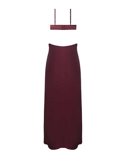 Brigeta Satin Cut Out Long Dress - Burgundy LG