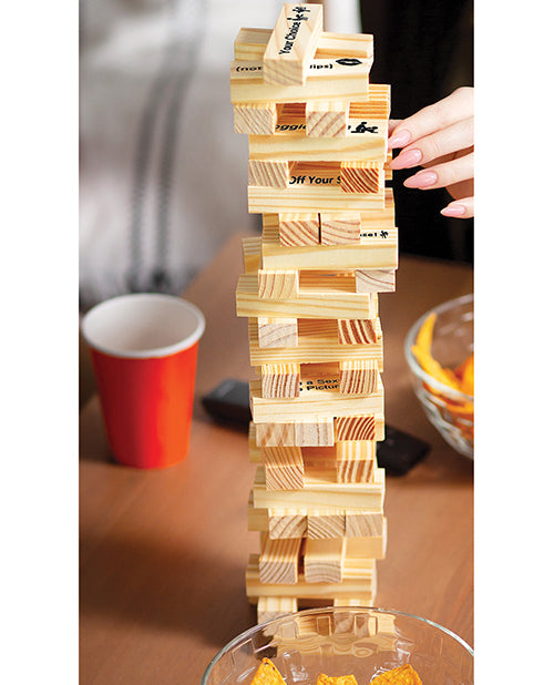 Tower Tease Naughty Sex Game w/Assorted Wooden Blocks/Sayings