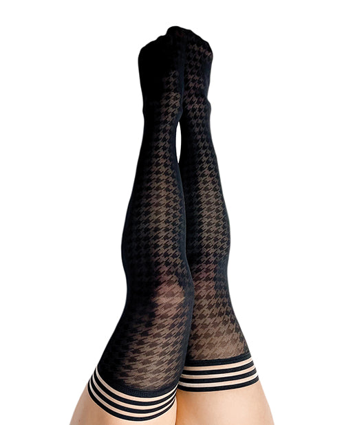 Kixies Kix'ies Meaghan Houndstooth Thigh High Black C