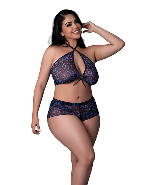 Exposed Hazy Dayz Butterfly Blacklight Reflective Halter Top & Short 2 pc Set - Black Multi QN - Image 3