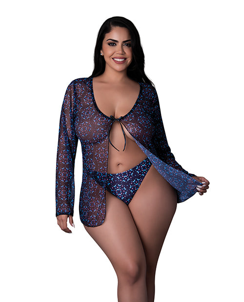 Exposed Hazy Dayz Butterfly Blacklight Reflective Tie Front Top & Thong 2 pc Set - Black Multi QN - Image 3