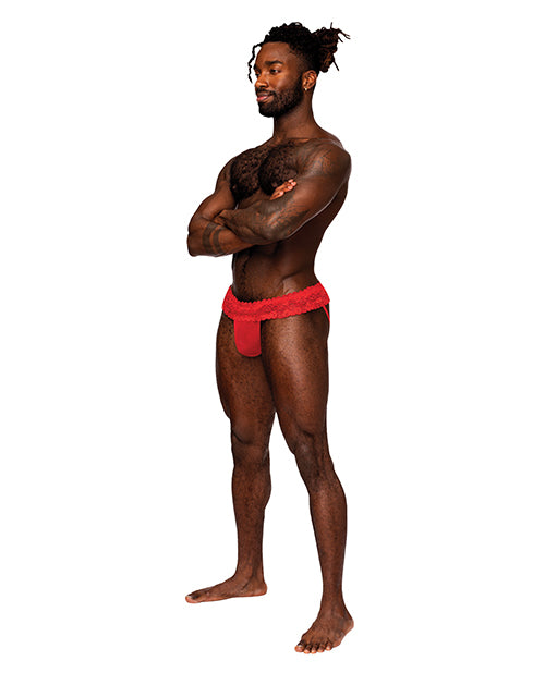 Male Power Sassy Lace Skirt Jock Red S/M - Image 2