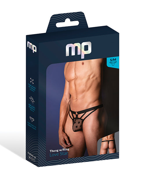 Love Star Thong w/Ring - Black S/M
