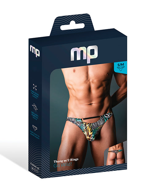 Go Wild Thong w/2 Rings - Animal Multi S/M