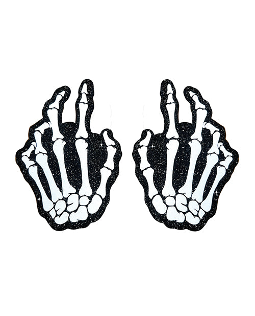 Neva Nude Neva Nude Holographic Skeleton Hands Pasties - White/Black O/S - Image 2