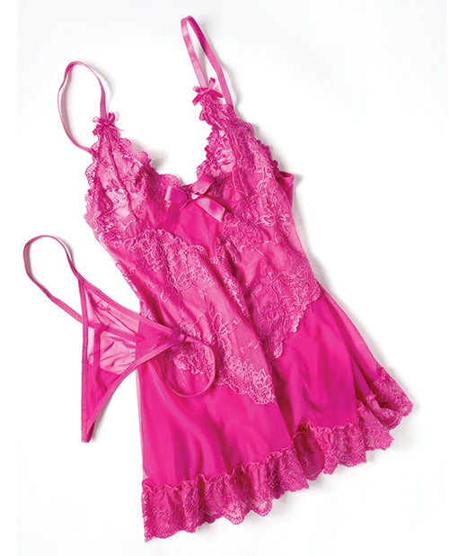 Oh La La Cheri Valentine Lace Babydoll w/Bows & G-String - Rose MD - Image 6