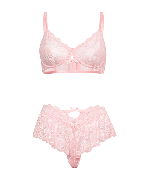 Leyla Lace and Mesh Underwire 2 pc Set - Pink S/M