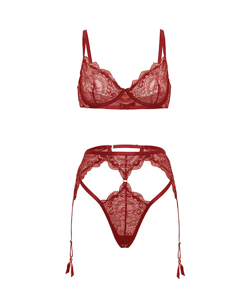 Oh La La Cheri Arielle Lace Unlined Underwire 2 pc Set w/Ring Detail - Burgundy S/M - Image 5