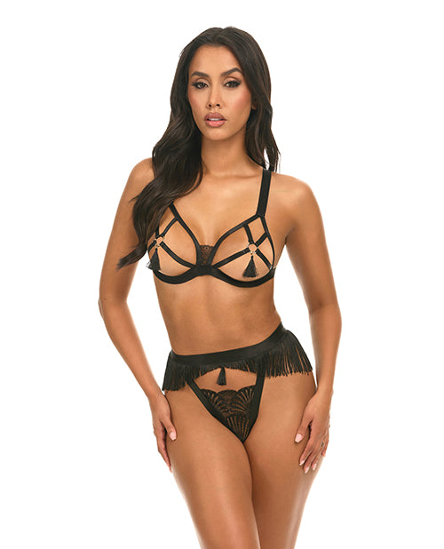 Oh La La Cheri Annika Open Cup 2 pc Set w/Fringe and Tassel Detail - Black L/XL - Image 6