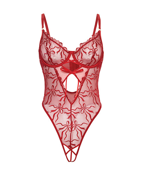 Oh La La Cheri Mariah Embroidered Mesh Underwire Teddy - Burgundy LG - Image 4