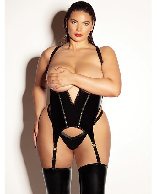 Fetish by Oh la la Cheri FETISH Open Cup Vinyl V-Wire Merrywidow w/G-String - Black 1X/2X - Image 5