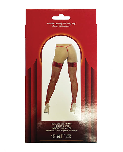 Vinyl Top Fishnet Stocking Red O/S