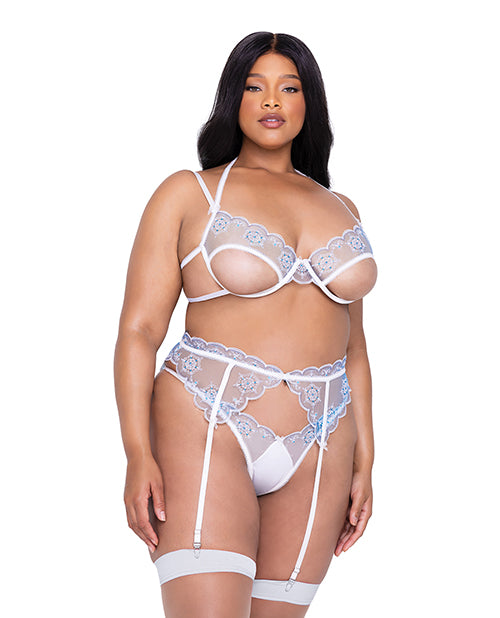 Roma Confidential Holiday Snow Queen Metallic Snowflake Embroidered Bra & High Waisted Thong Blue/White 1X - Image 2