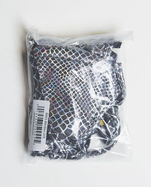 Iridescent Snake Print Triangle Top w/Thong 2 pc Set - Black/Silver O/S