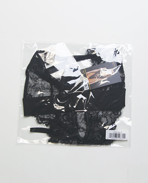 Fever Dream Chantilly Eyelash Lace and Stretch Satin Teddy - Black MD