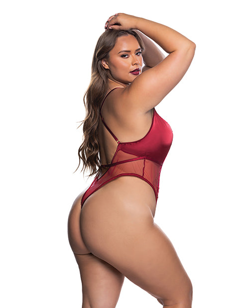 Beaded Belle Metallic Embroidered w/Bead Lace Teddy - Red/Gold 2X