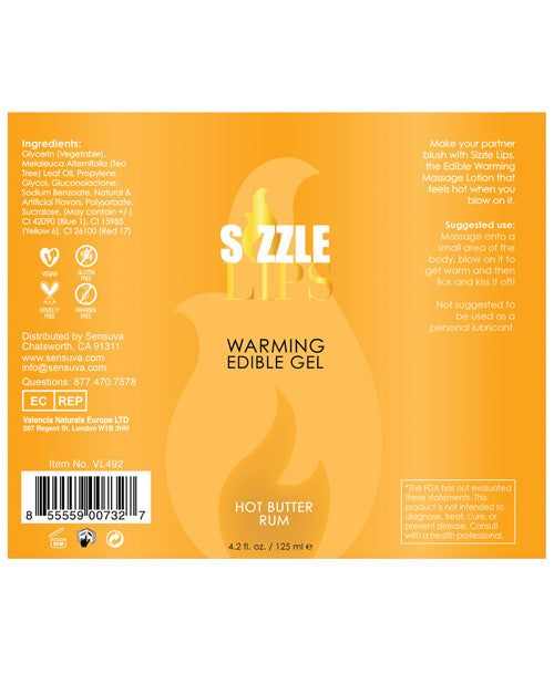 Sensuva Sizzle Lips Warming Gel - 4.2 oz Bottle Butter Rum - Image 2