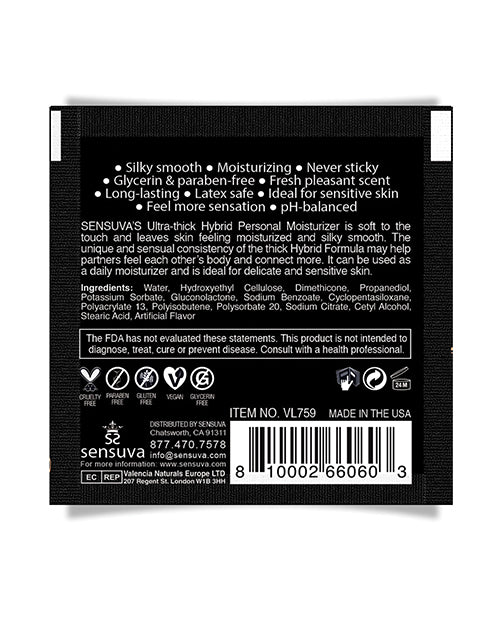 Sensuva Ultra Thick Hybrid Personal Moisturizer Single Use Packet - 6 ml Unscented