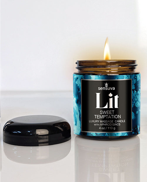 Sensuva Lit Sweet Temptation Luxury Massage Candle - 4 oz Vanilla, Sugar & Sweet Pea