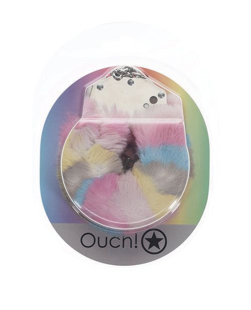 Shots Ouch! Heavy-duty Fluffy Handcuffs - Powder Rainbow