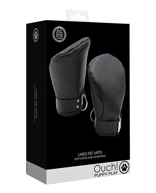 Ouch Shots Ouch Puppy Play Lined Fist Mitts - Black - Image 5