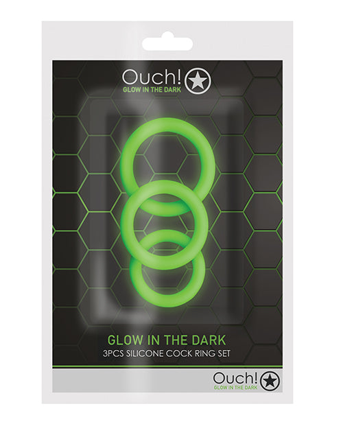 Ouch Shots Ouch 3 pc Cock Ring Set - Glow in the Dark - Image 4