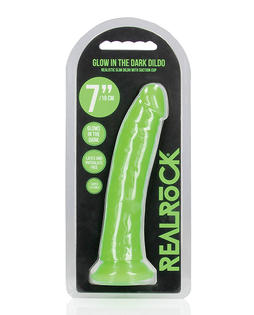 RealRock Shots RealRock 7" Slim Dildo Glow in the Dark - Neon Green - Image 5