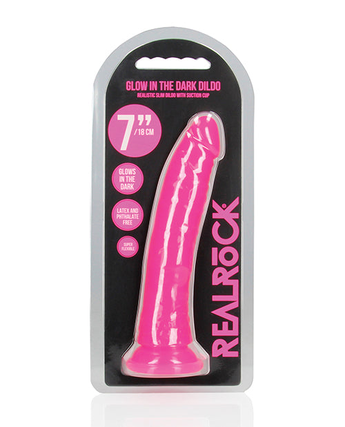 RealRock Shots RealRock 7" Slim Dildo Glow in the Dark - Neon Pink - Image 5