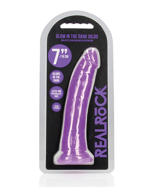 RealRock Shots RealRock 7" Slim Dildo Glow in the Dark - Neon Purple - Image 5