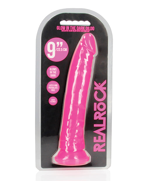 RealRock Shots RealRock 9" Slim Dildo Glow in the Dark - Neon Pink - Image 5