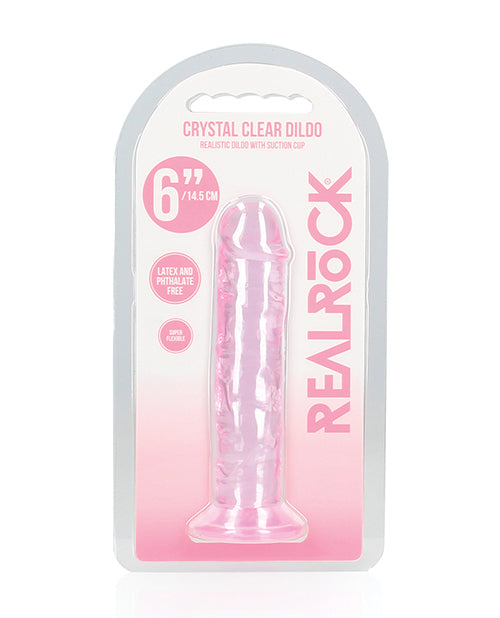 RealRock Shots RealRock Crystal Clear 6" Straight Dildo w/Suction Cup - Pink - Image 5