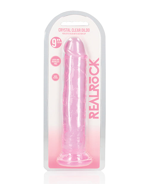 RealRock Shots RealRock Crystal Clear 9" Straight Dildo w/Suction Cup - Pink - Image 5