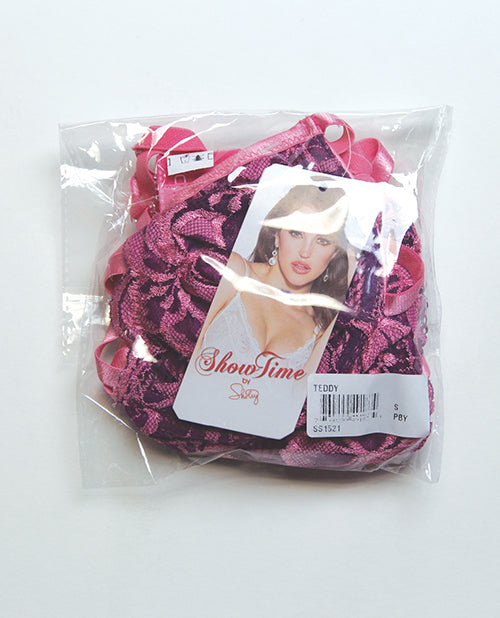 Strappy Floral Lace Teddy - Pink MD