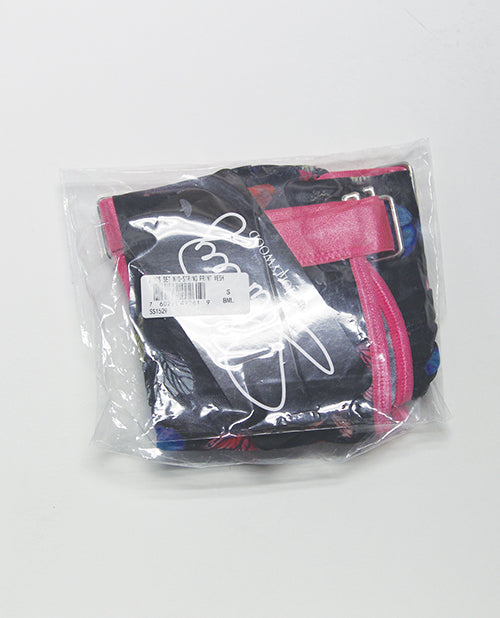 Black Mesh Butterfly Print Flutter Sleeve Top w/Thong 2 pc Set - Multi-Color LG