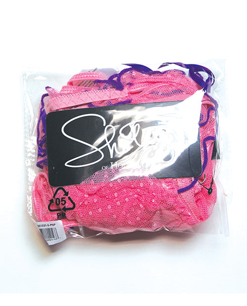 Sheer Dot Mesh Ruffled Peek-A-Boo Babydoll w/G-String - Pink SM