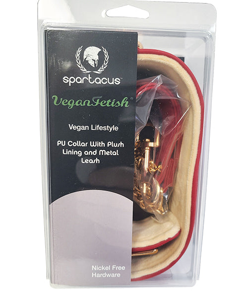 Spartacus Plush Lined PU Collar & Chained Leash - Red