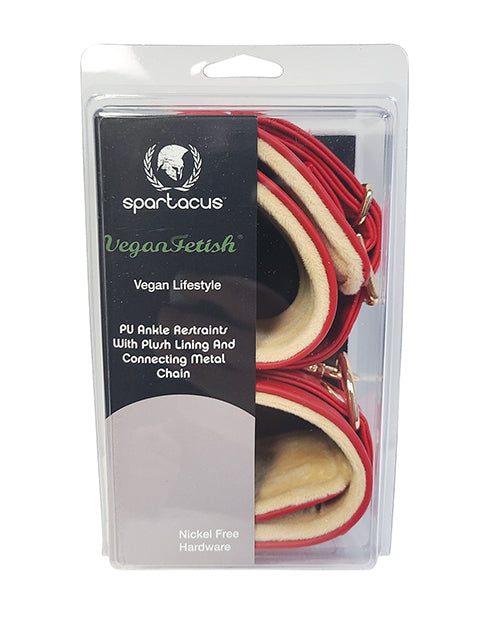 Spartacus PU Ankle Cuffs w/Plush Lining - Red