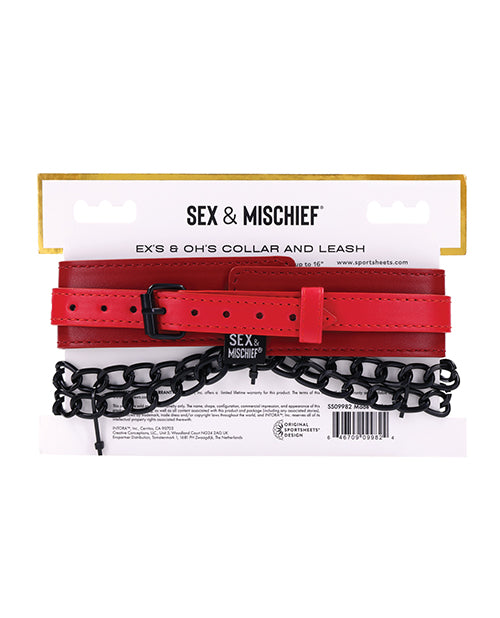Sex & Mischief Ex's & Oh's Collar & Leash - Red/Black