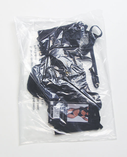 Satin Lace Underwire Bra w/G-String 2 pc Set - Black SM